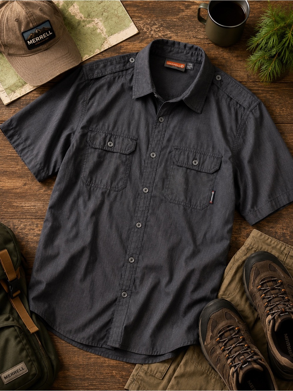 Merrell Charcoal Outdoor Hiking Button Up Shirt XL
